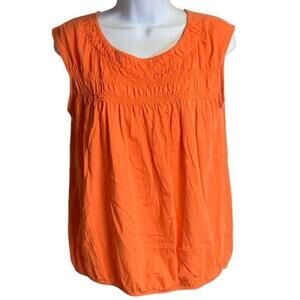 LOFT Smocked Women's Sleeveless‎ Scoop Neck Blouse Comfy Cotton Coral Top Small